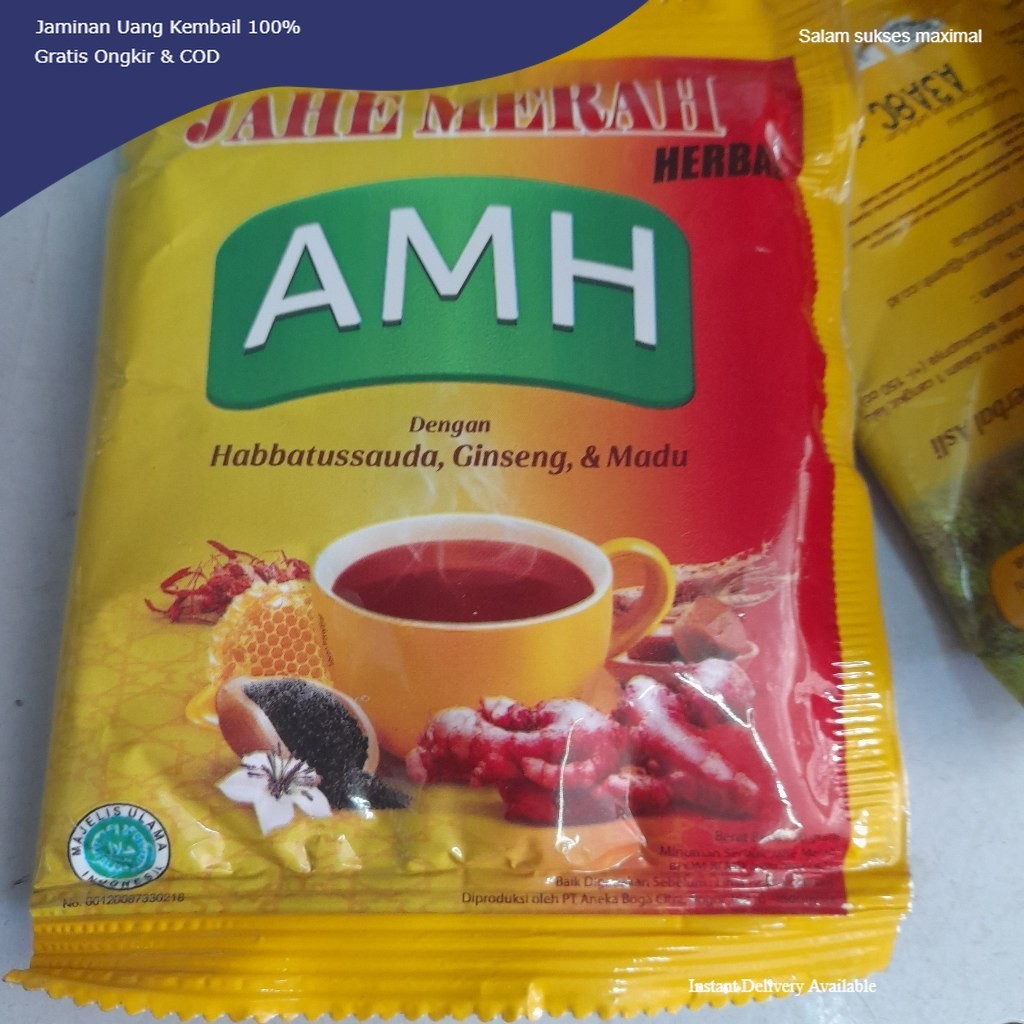 

JAHE MERAH AMH 1 Renceng isi 10pcs x 20gram Minuman Herbal Dengan Habbatussauda, Gingseng Madu