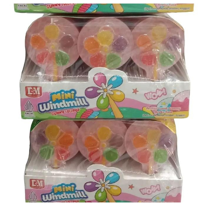 

HALAL BPOM PERMEN JELLY LUNAK KIPAS MINI WINDMILL 1 BOX 30 PCS