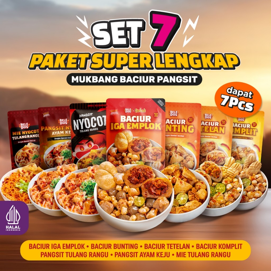 

Beledos Paket Super Lengkap Baso Aci Sambal Taichan / Pangsit Nyocot Ayam Keju / Mie Nyocot Tulang Rangu Chili Oil