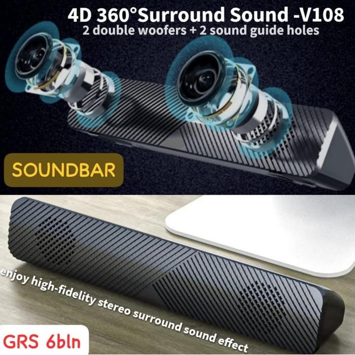【4D Sorround BASS-STEREO GAMING n HOMETHEATER SOUNDBAR】V108 - 1 PCS