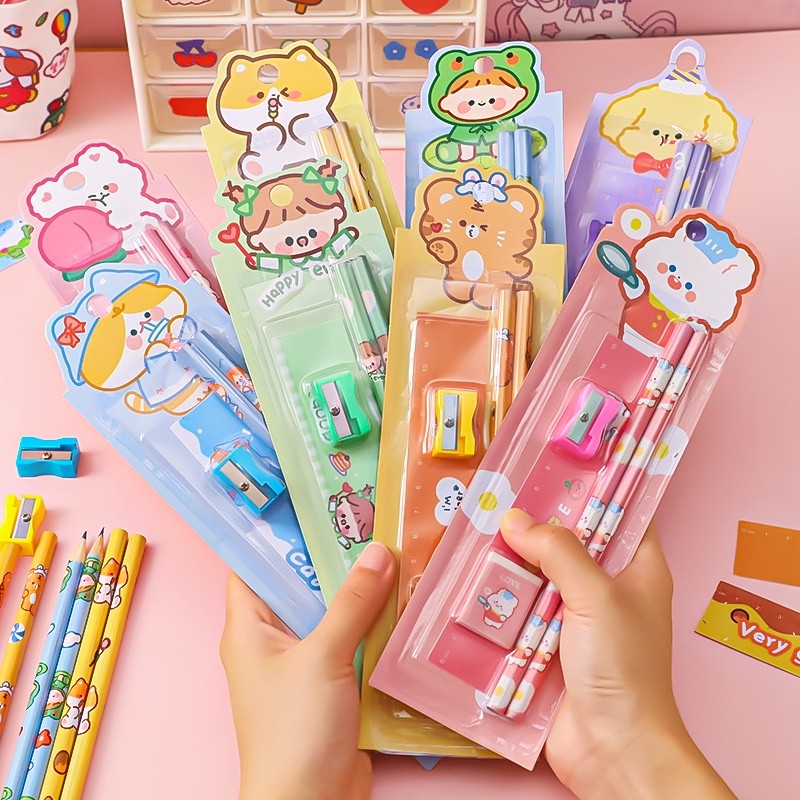 

Alat Tulis Set 5in1 Stationery Sekolah Lucu Karakter Full Color Pensil Estetik Imut Aesthetic Berwarna