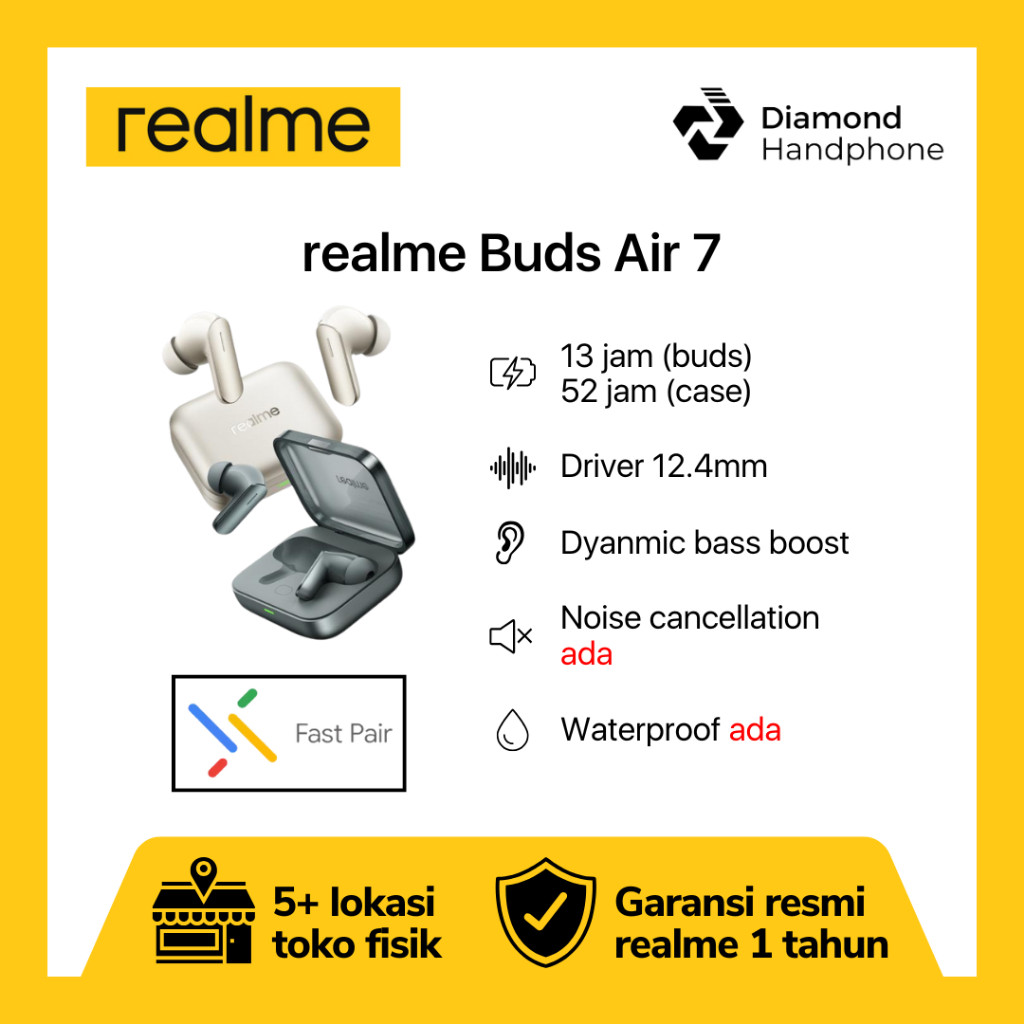 Realme Buds Air 7 TWS Bluetooth Earbuds Earphone Garansi Resmi