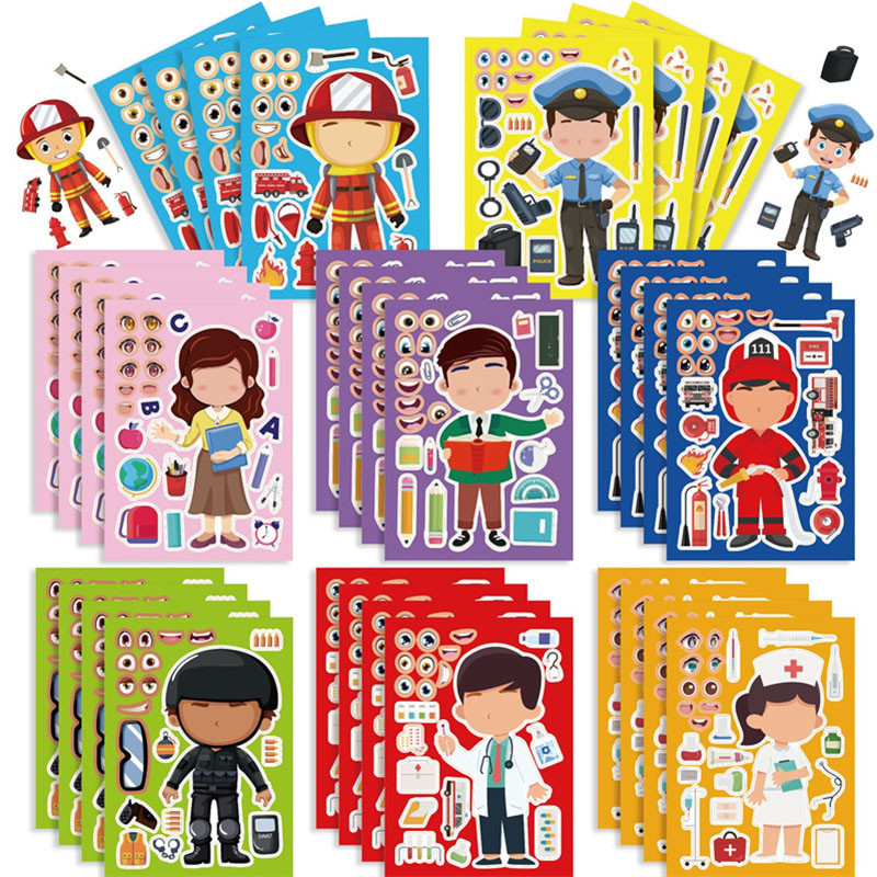

Children Make a Face Stickers DIY Your Own Nurses Doctors Firefighters Teachers Police Officers Puzzle Sticker Kids Eduction Toy