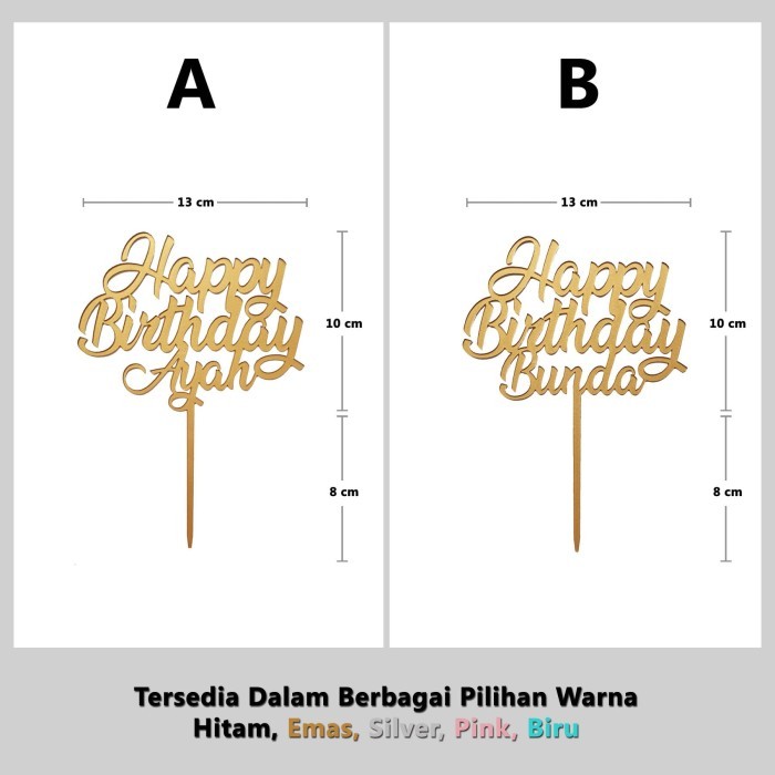 RZ99 Cake Topper / Topper Kue - Happy Birthday Ayah / Bunda