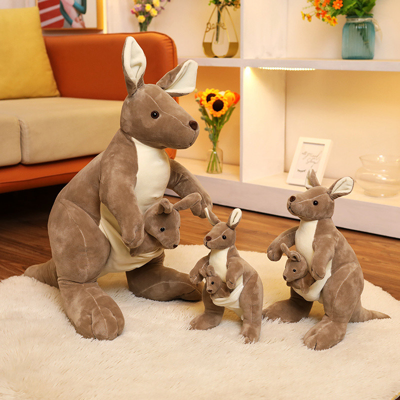 3Sizes Simulation Kangaroo Plush Toy Kangaroo Mother With Baby Cute Appease Doll To Send  -ildren's 