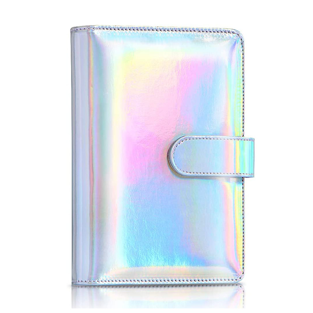 

A6 PU Leather Notebook Binder Cover ,Laser Rainbow 6 Ring Binder Budget Cash Envelopes,Planner Travel Journal for School Office