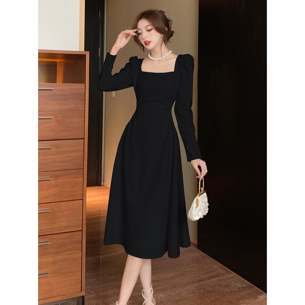 MISS EMITA Baju Elegan Party Dress Midi Hitam Lengan Panjang Wanita Korean Style Dress Terbaru 2026 