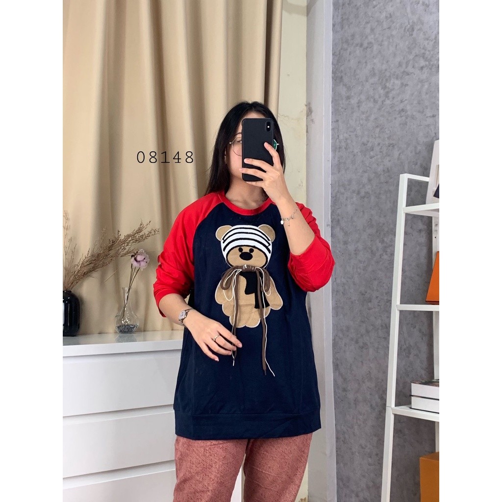 08148 SWEATER KAOS ZOMOVE 3D BEAR BANGKOK PREMIUM KAOS PANJANG WANITA TONE COLOR LENGAN PREMIUM BKK 