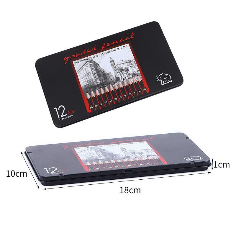 

D3W! 12 Pcs Charcoal Sketch Pencil Set 2H H F B HB 2B 3B 4B 5B 6B 7B 8B Pensil Sketsa Dng Kotak