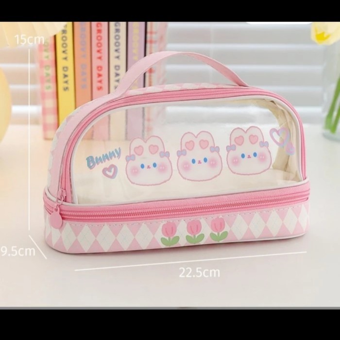 

[Terbaru] Kotak Pensil Anak Soft Cute Cartoon Pencil Case Pin Bros Boneka Lucu - Pink 2 tingkat