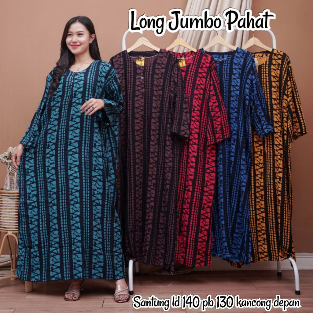 Longdress Lukis Batik Ukir Jumbo Ld 140 Arabian Daster Busui Kancing Lengan Panjang Klok Semata Kaki