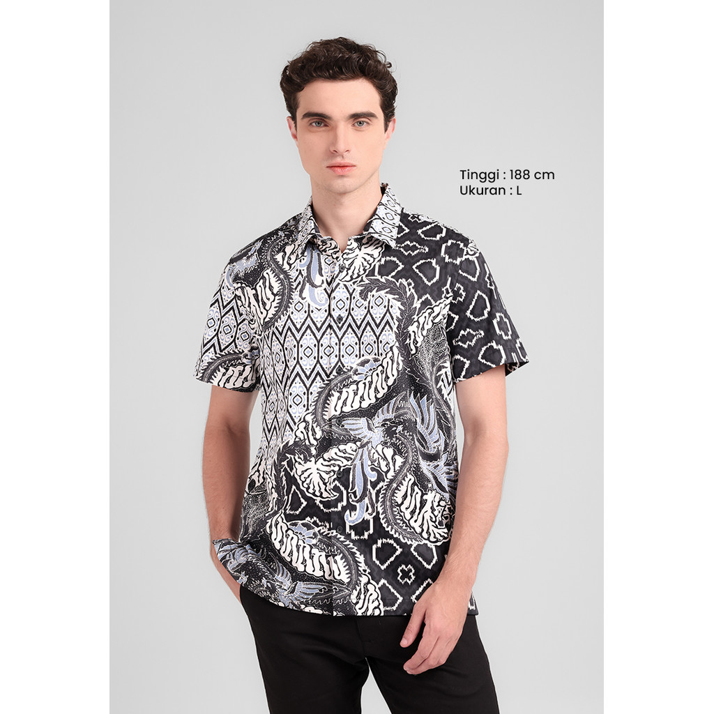 MANZONE - Kemeja Batik Lengan Pendek Bakirahman Modern Fit - White