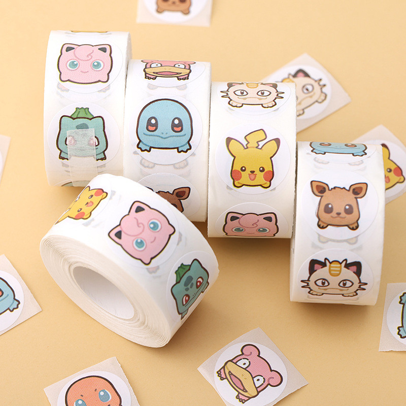 

500Pcs/Roll Anime Pokemon Stickers Cute Pikachu Charizard Eevee Seal Stickers Tape Rolls Stickers Graffiti Luggage Sticker Toys
