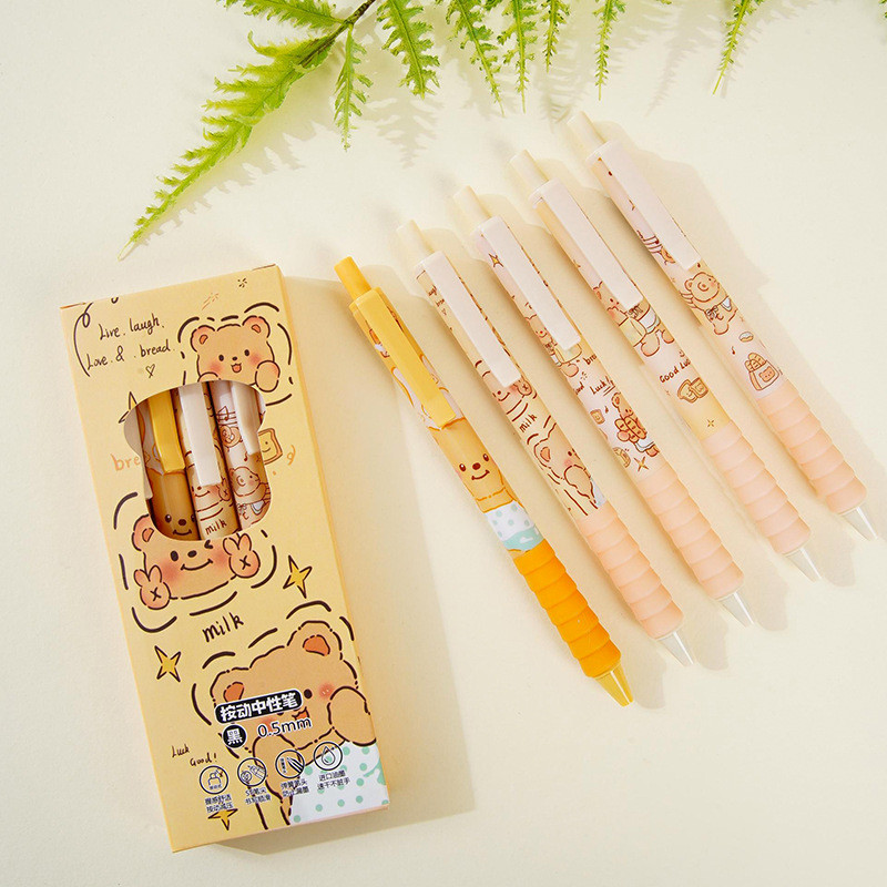 

✨AWC✨ PULPEN GEL MEKANIK 1 SET ISI 5 PCS MOTIF CHARMING HONEY BEAR FT SOFT ANTI-SLIP