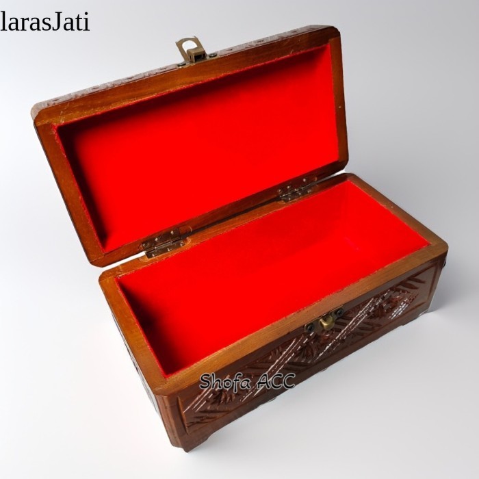 Kotak Perhiasan Kayu Jati Ukir Kunci Pengait Uk Sedang free ongkir