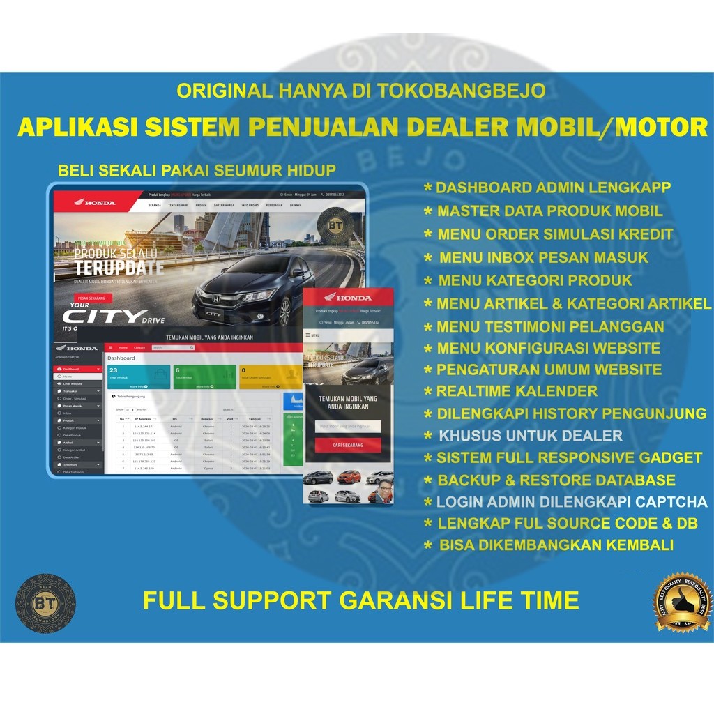 APLIKASI WEB SOURCE CODE DEALER MOTOR MOBIL LENGKAP FULL SUPPORT SEUMUR HIDUP