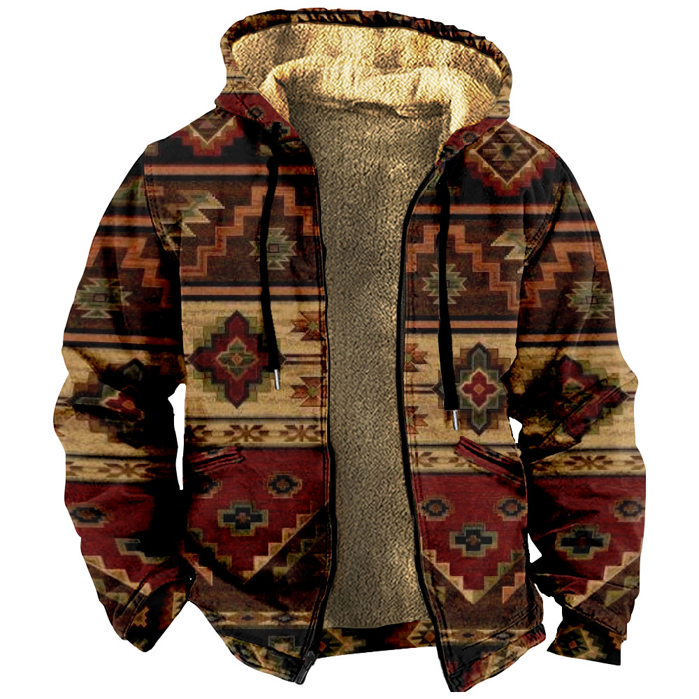 Men's Zipper Long Sleeve Hoodies Coat Jacket Tribe Aztec Retro Casual Winter For Men/Women Clothing 