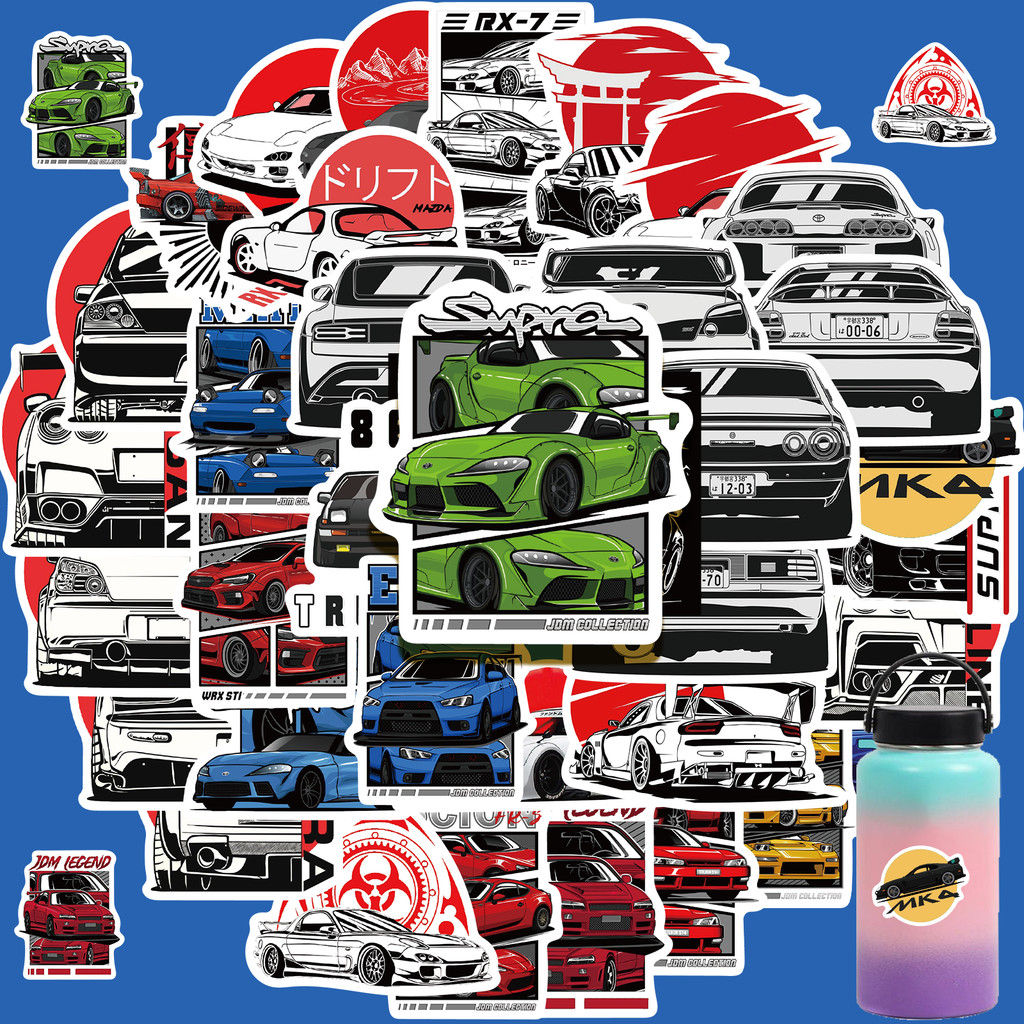 

50PCS Cool JDM Retrofit Racing Car Stickers Stickers Decals for Water Bottle Laptop Skateboard Scrapbook Luggage Kids Toy