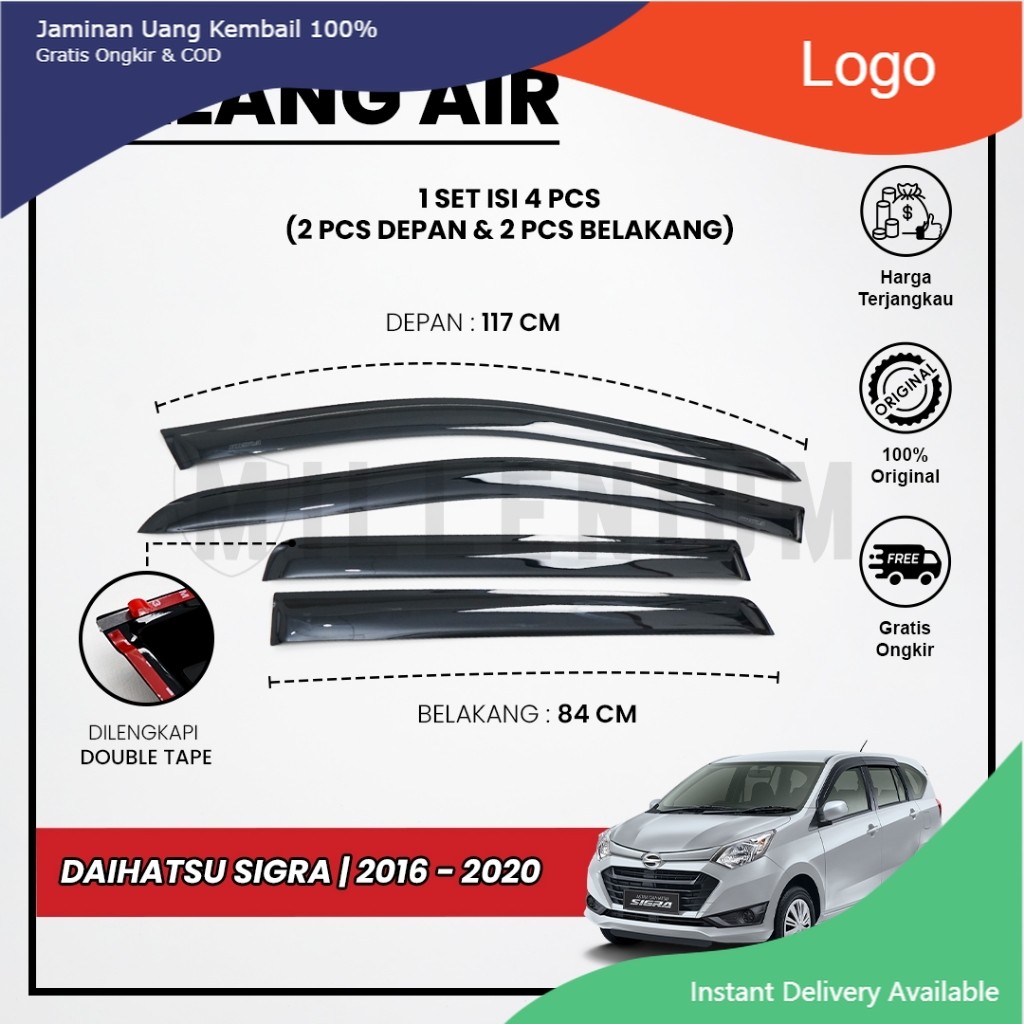 Talang Air Pintu Mobil Daihatsu Sigra 2016 - 2020 Model Slim 4 Pintu Tasya_Variasi_Mobil