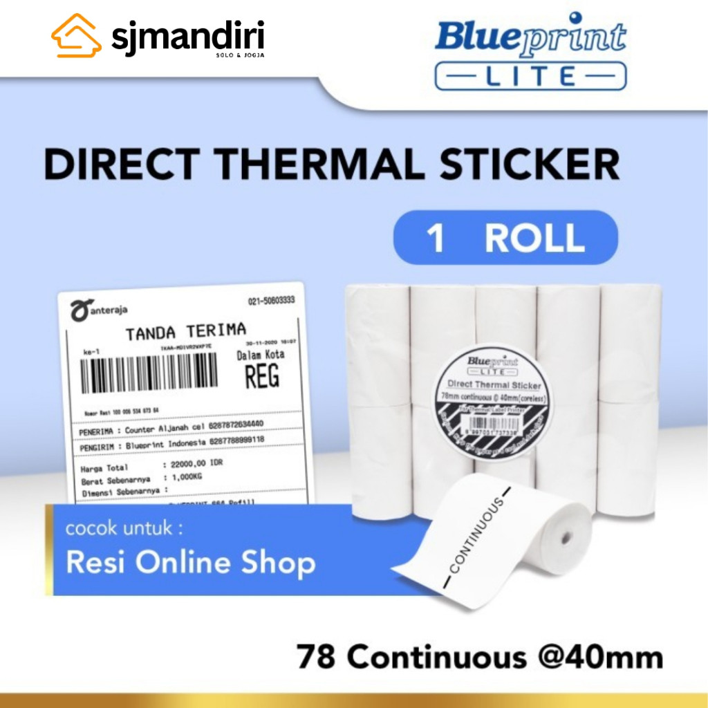 

SW MALL Blueprint Lite Stiker Label 78 Continuous @40mm Lebar 80 continuous x 9,2 m Resi Online Shop