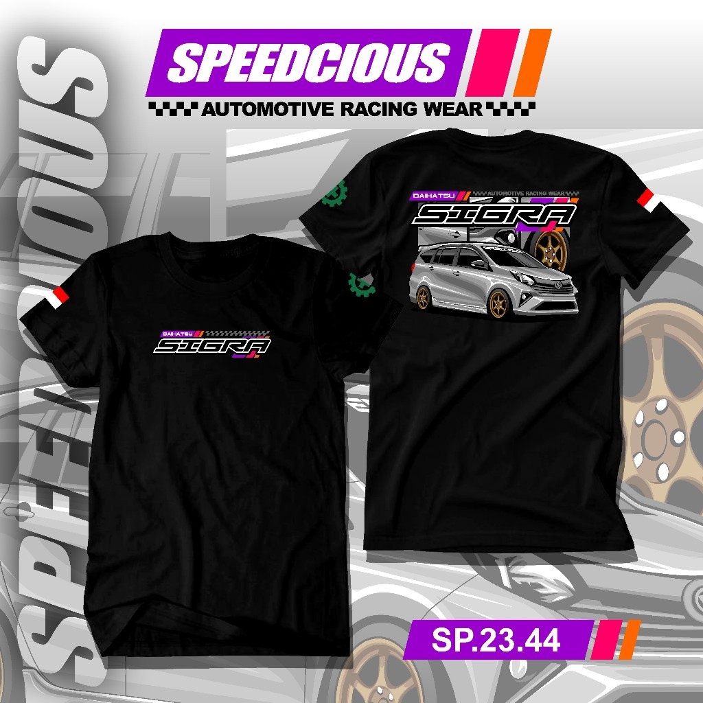 Kaos Racing Mobil Daihatsu Sigra Modifikasi Tshirt Sablon Lengan Bendera Dan Safety Otomotif Racing 