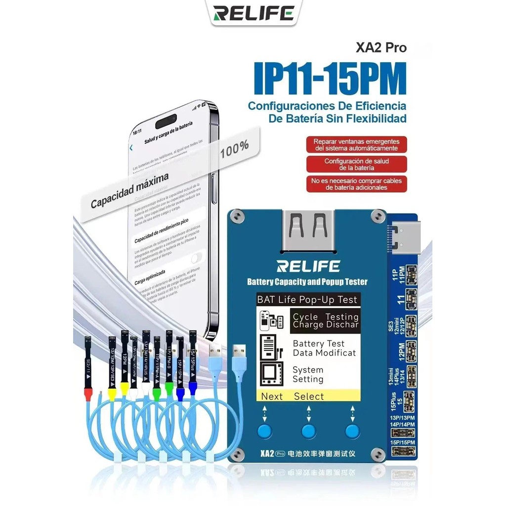 

RELIFE XA2 Pro Battery Life Pop-up Tester For iPhone 11-15 Pro Max Battery Healthy Recover Not Use Battery Flex Cable Repair