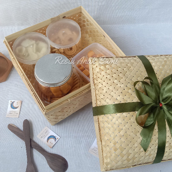 ( SKS ) kotak keranjang anyaman bambuSokase 25cm Natural Pita | rantang kotak anyaman bambu | wadah 