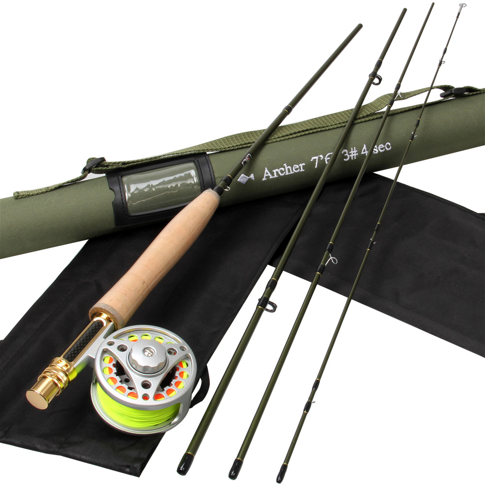 Fly fishing Rod7 '6" 3WT 4Pieces Combo and Fly Fishing Reel Set 3/4 WT Larger Arbor with Fly Yellow 