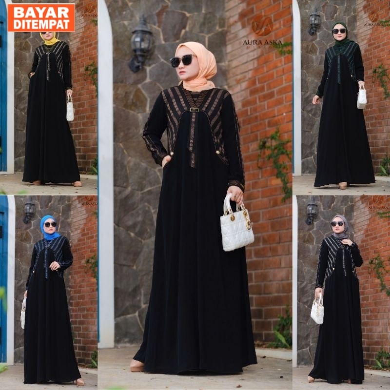 MAHALINI DRESS BY AURA ASKA / ABAYA HITAM JETBLACK MEWAH