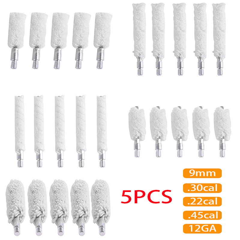 5Pcs/set Gun Cleaning Brush 9mm/.30/.300/.308cal/.22cal/.45cal/12GA Cotton Mop Brush Clean Tool for 