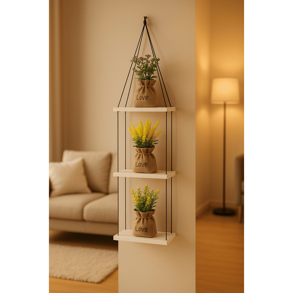 Rak Gantung Tali 3 Susun 2 Susun 1 Susun Terlaris | Rak Dinding Minimalis Tempel Sudut Tembok | Amba