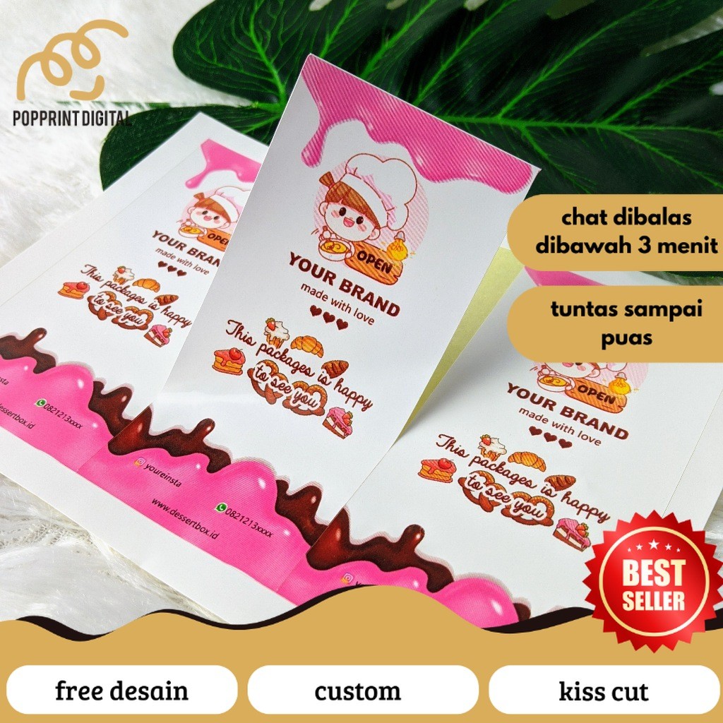 

PopPrints Stiker Seal Dessert Cetak Sticker Seal Segel Box Persegi Segel Custom Free Desain A3+
