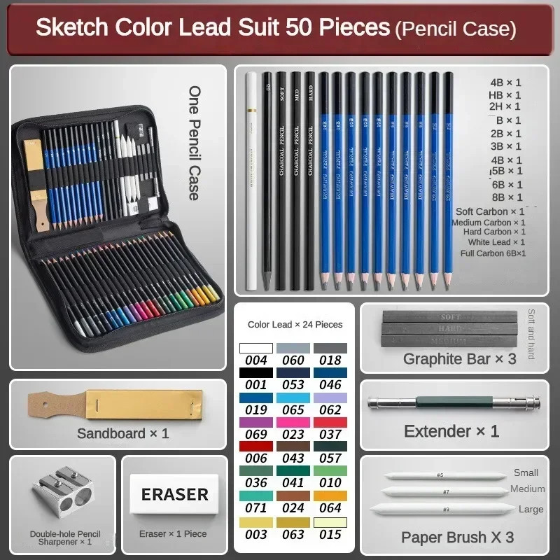

100/38/27 PCS Sketch Pencils Set Sketching Kit Roll Up Canvas Wrap Bag Drawing Pencil Set Art School Supplies Stationery