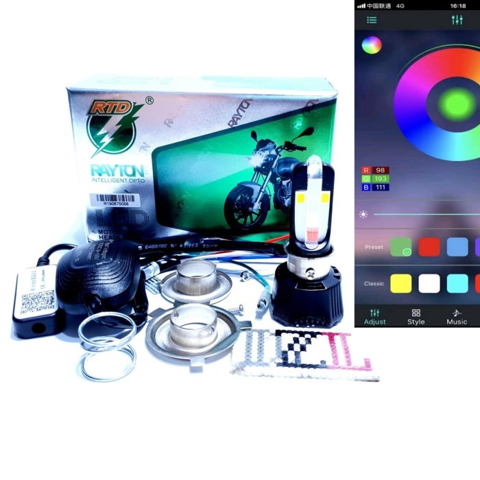 LAMPU UTAMA LED RTD M02K WIRELESS CONTROL SMARTPHONE STEL 4 SISI H6 H4