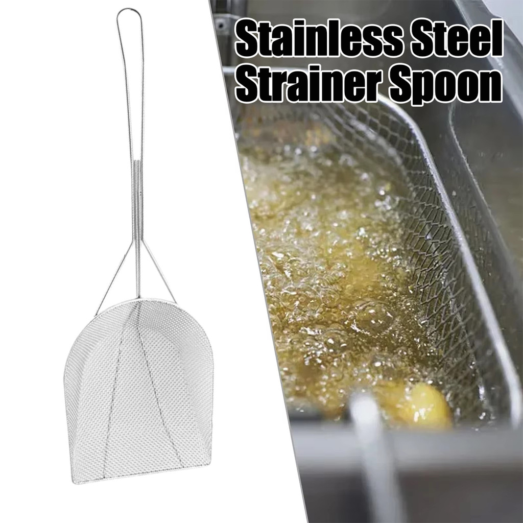 Penyaring Minyak Stainless Saringan Minyak Kentang Goreng Serbaguna Saring Saringan Spatula Penggore