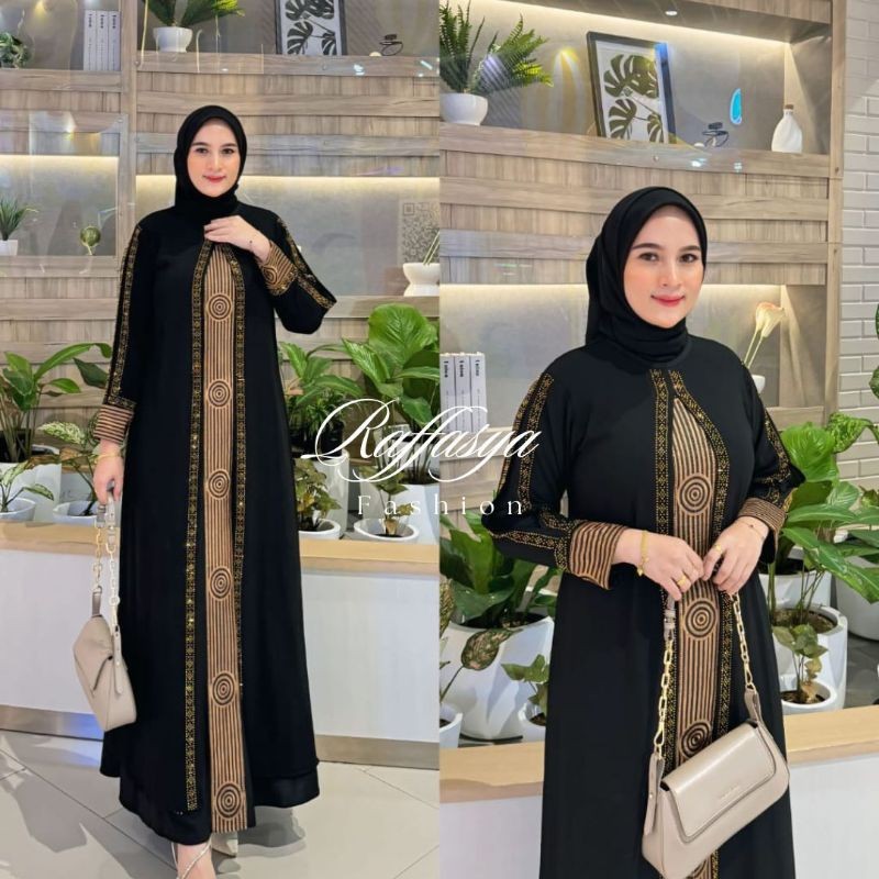 GAMIS ABAYA TURKEY BORDIRAN CIRCLE SIMPEL HITAM WARNA