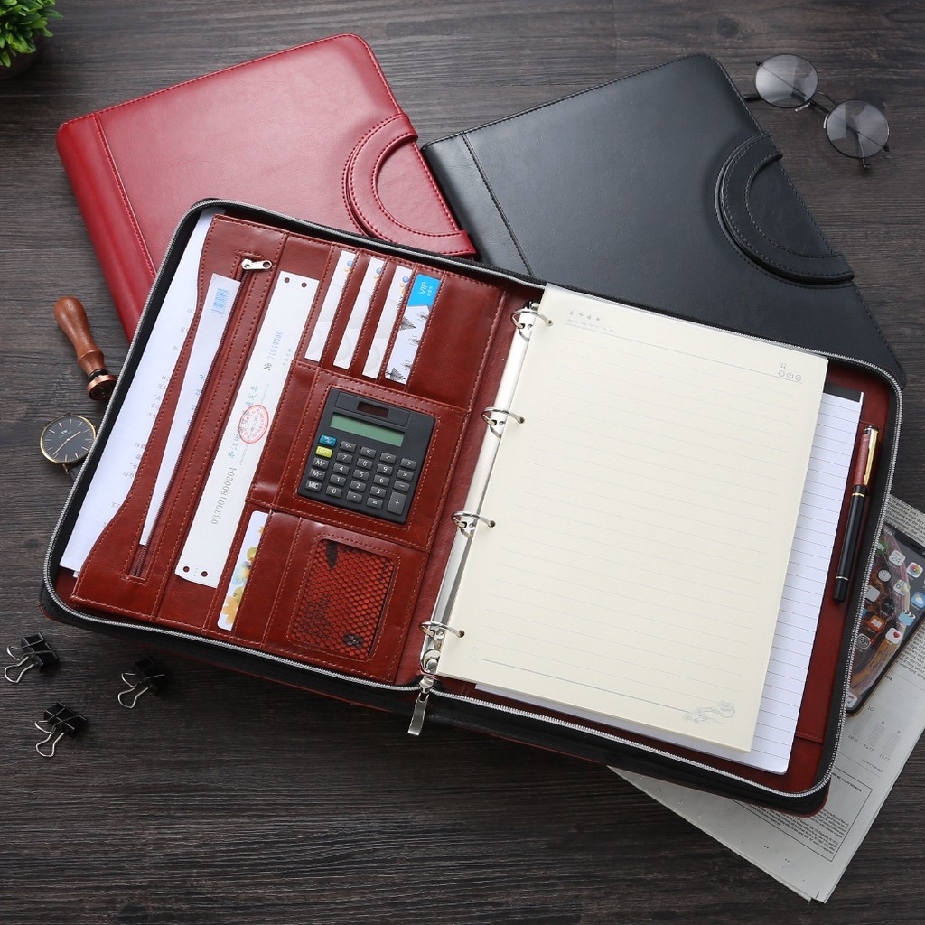 

A4 Multifunction PU Leather Binder Document Folder Portfolio Padfolio With Zipper