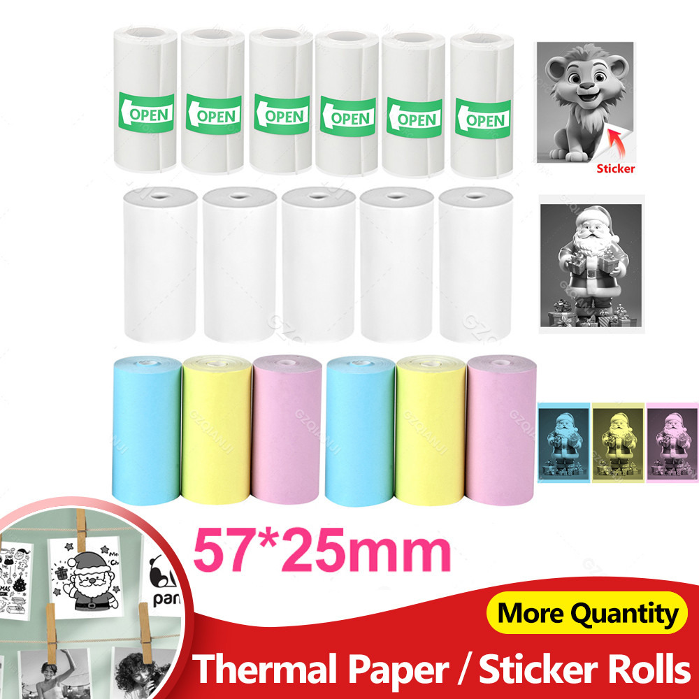 

57*25MM Thermal Paper Label Sticker Adhesive Rolls Paper For Mini Printer tant Print Kids Camera Printing Paper Replacement