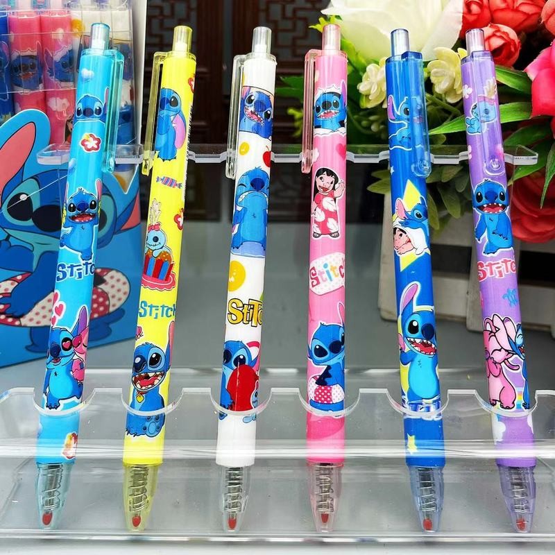 

Stitch Gel Pens12pcs Disney Cartoon New Pressing Pen 0.5mm Black Water Ink Cute Signature Pen Stationery Student Children Gift