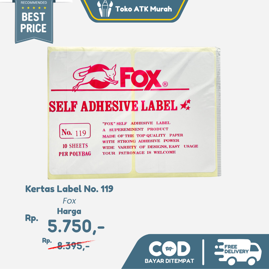 Kertas Label Stiker Fox No. 119 uk. 102 x 152 mm - Label Putih