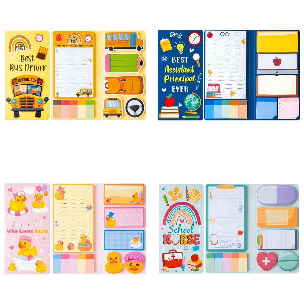 

School Theme Sticky Note Set Adhesive Sticker Marking Nurse Teacher Appreciation Gift Yellow Duck Assistant Principal Bus Driver