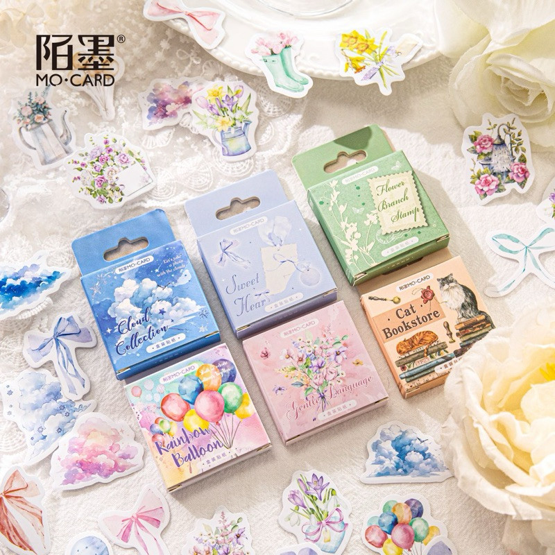 

Journamm.id Stiker kotak Momo seri bahasa bunga lembut buku catatan bunga retro dekorasi diy stiker penyegel perekat diri