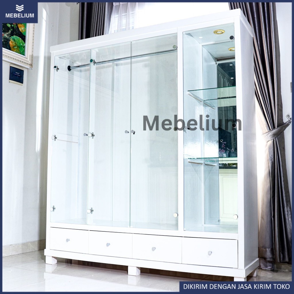 [Jabodetabek] Lemari Pakaian Kaca Gamis Minimalis Modern / Lemari Baju Gantung 4 Pintu Kayu Bloktik 