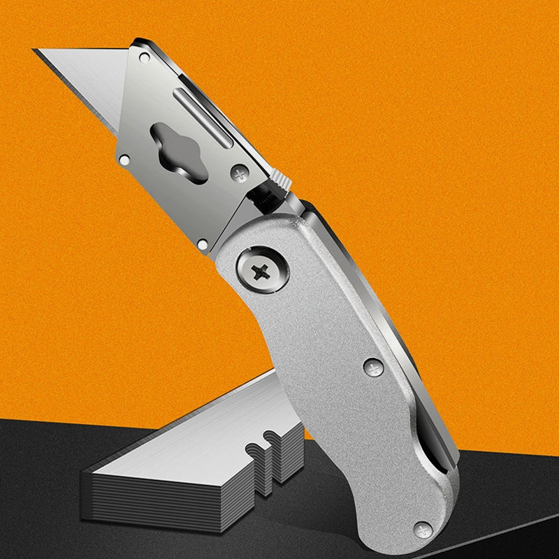 

Folding Aluminum Alloy Utility Knife, Pocket Portable Quick Change Blades Box Cutter with Belt Clip, Warehouse Carpet Knife