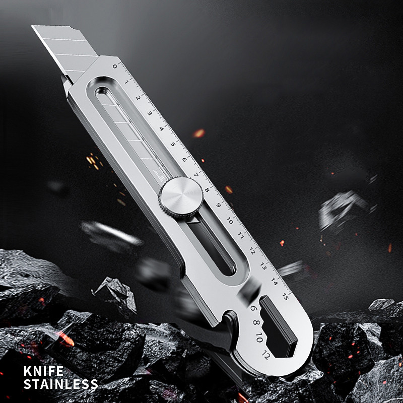 

6 in1 Multifunctional Stainless Steel Utility Knife 18mm 25mm Ruler/Bottle Opener/Tail/Snap Off Unboxing Cutter Art couteau
