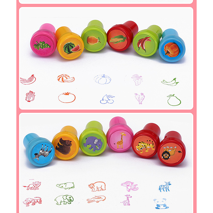 

5 pcs MINI Assorted Kids Toy Stamp Princess Animal Alphanumeric Smiley Face Award Stamp DIY Clip Painting Photo Album Decoration