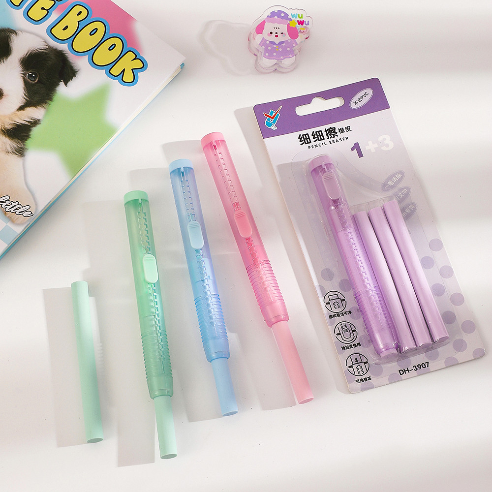 

4pcs/set Push-pull Lipsticker Eraser With 3pcs Replace Core Rubber Eraser Creative Novelty Pencil Eraser Stationery