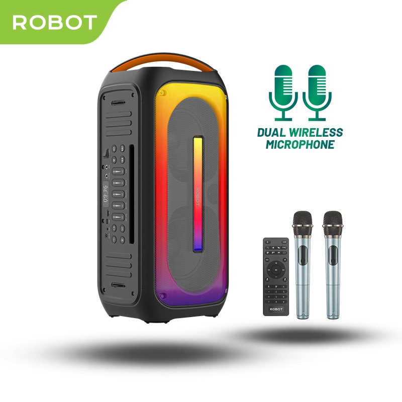 ROBOT RB650 Speaker Karaoke Super Bass Microphone Wireless RB-650 RGB LED Daya 50W TF USB 3.5mm AUX 