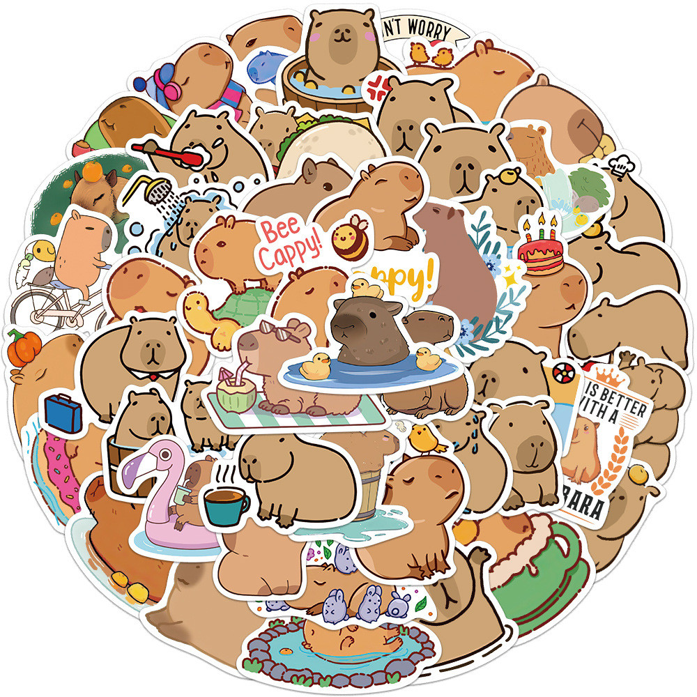 

50PCS Capybara Stickers, Cute Brown Stickers Decals Vinyl Waterproof Stickers for Water Bottle Laptop Luggage Helmet Skateboard
