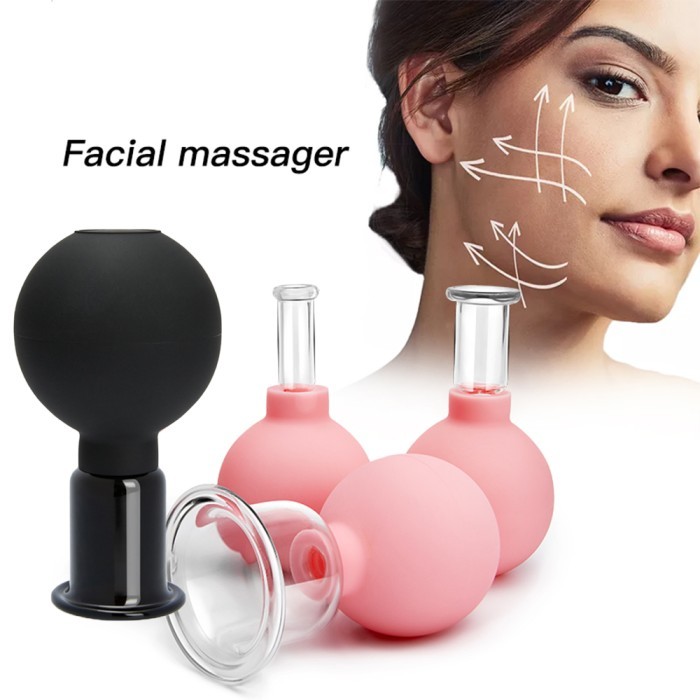 Face Massager Vacuum Cupping Cups Rubber Head Glass Cup Face Skin Care Anti Wrinkle Face Cupping for